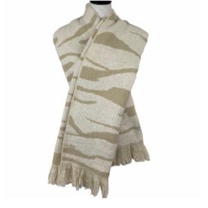 A New Day Womens Cream & Beige Fringe Ends Blanket Scarf 80" x 27"